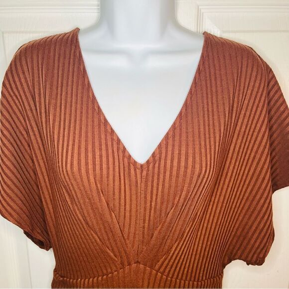 Joyfolie Everlynne Ribbed Jumpsuit Cold Shoulder Full Length Brown Clay S - Picture 4 of 11